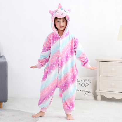 MICHLEY Kids Starry Night Unicorn Flannel Halloween Cosplay Pajamas