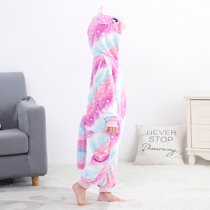 MICHLEY Kids Starry Night Unicorn Flannel Halloween Cosplay Pajamas