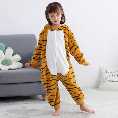 MICHLEY Kids Tiger Hooded Romper Flannel Halloween Cosplay Pajamas Costume