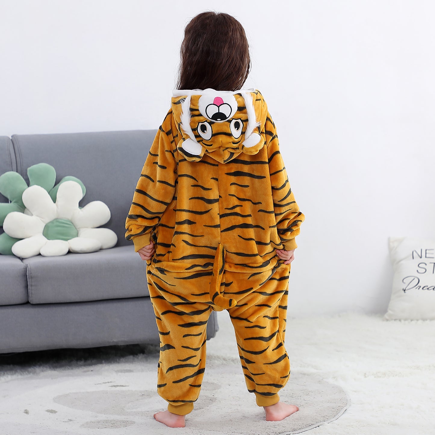 MICHLEY Kids Tiger Hooded Romper Flannel Halloween Cosplay Pajamas Costume