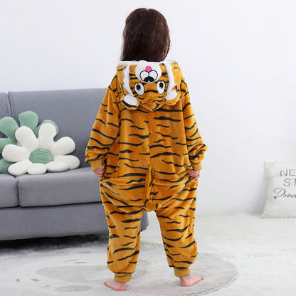 MICHLEY Kids Tiger Hooded Romper Flannel Halloween Cosplay Pajamas Costume