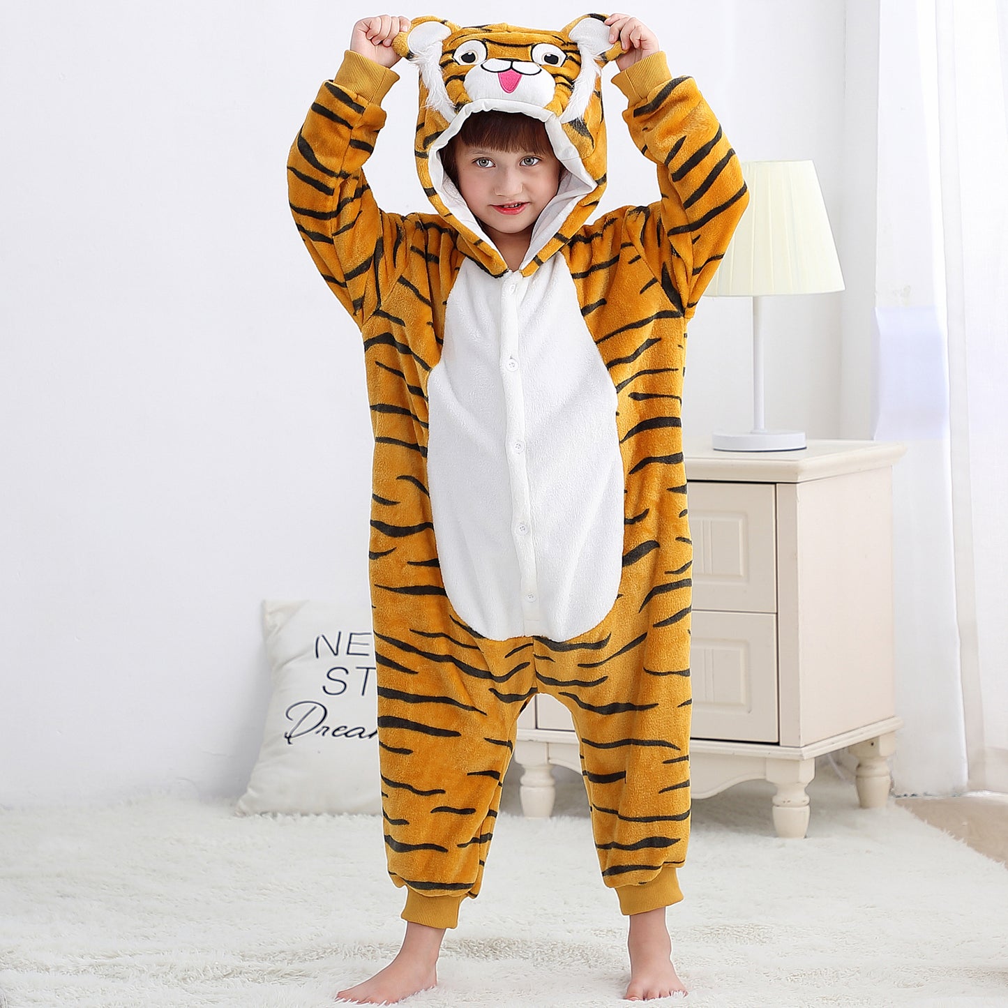 MICHLEY Kids Tiger Hooded Romper Flannel Halloween Cosplay Pajamas Costume