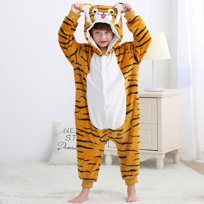 MICHLEY Kids Tiger Hooded Romper Flannel Halloween Cosplay Pajamas Costume