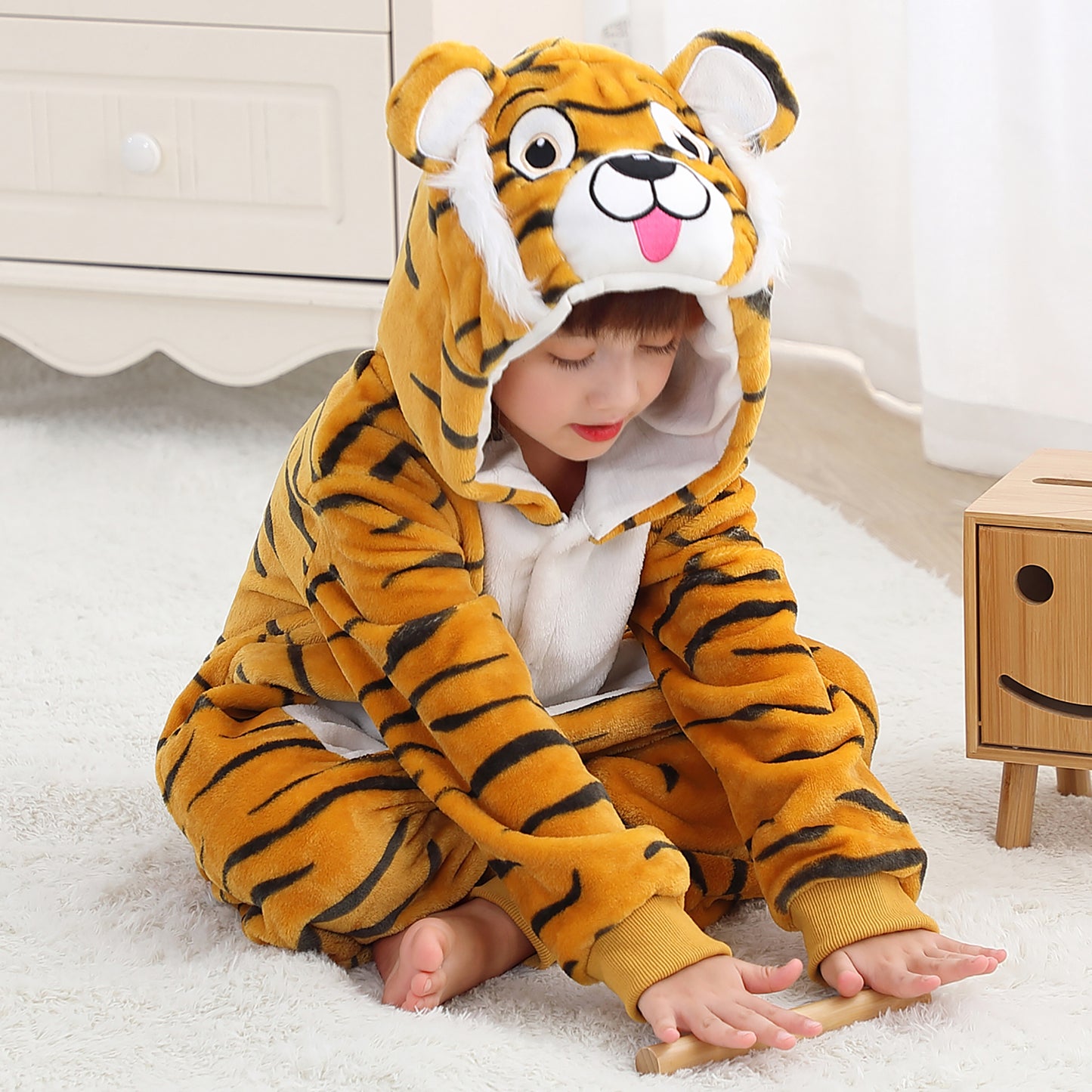 MICHLEY Kids Tiger Hooded Romper Flannel Halloween Cosplay Pajamas Costume