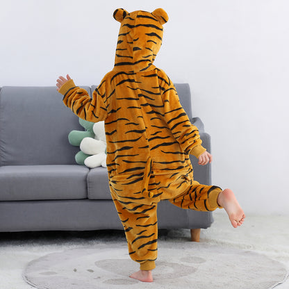 MICHLEY Kids Tiger Hooded Romper Flannel Halloween Cosplay Pajamas Costume