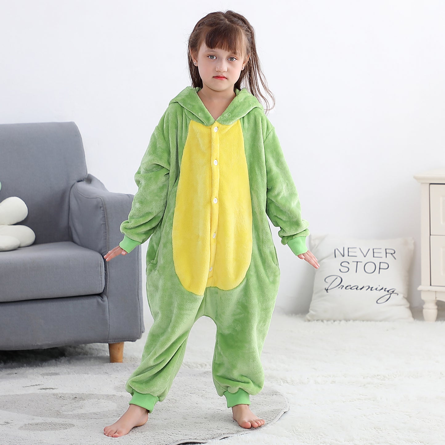MICHLEY Kids Dinosaur Hooded Romper Flannel Halloween Cosplay Pajamas Costume