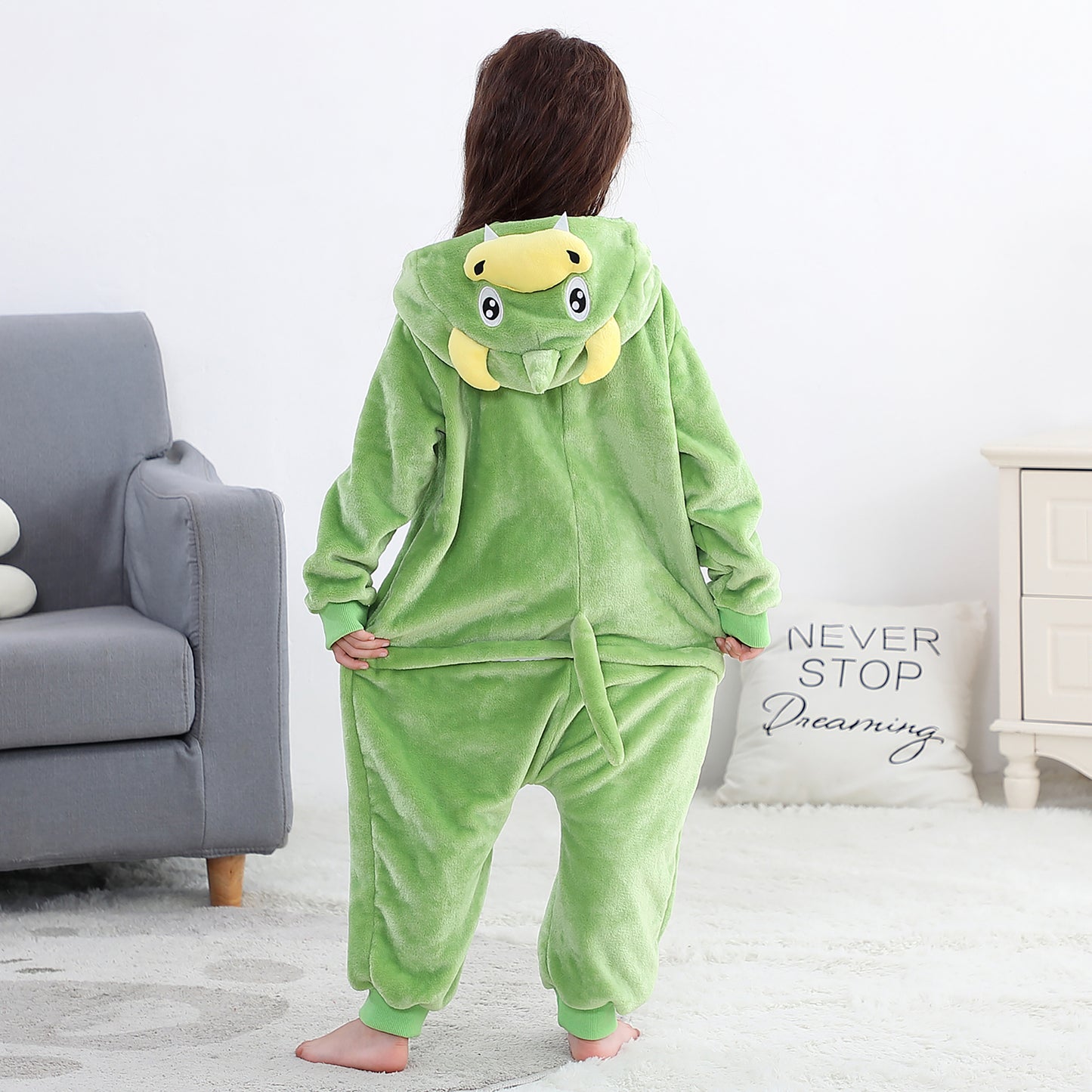 MICHLEY Kids Dinosaur Hooded Romper Flannel Halloween Cosplay Pajamas Costume