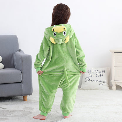 MICHLEY Kids Dinosaur Hooded Romper Flannel Halloween Cosplay Pajamas Costume