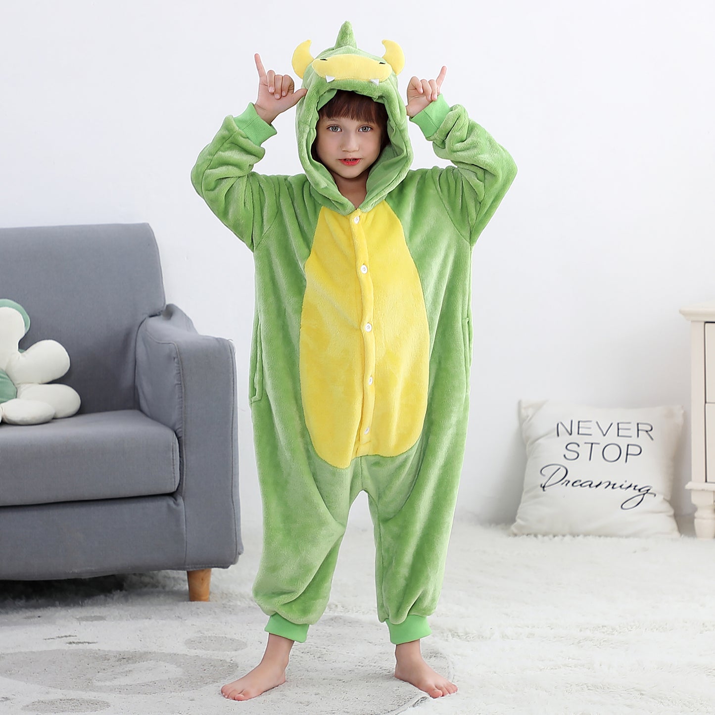 MICHLEY Kids Dinosaur Hooded Romper Flannel Halloween Cosplay Pajamas Costume