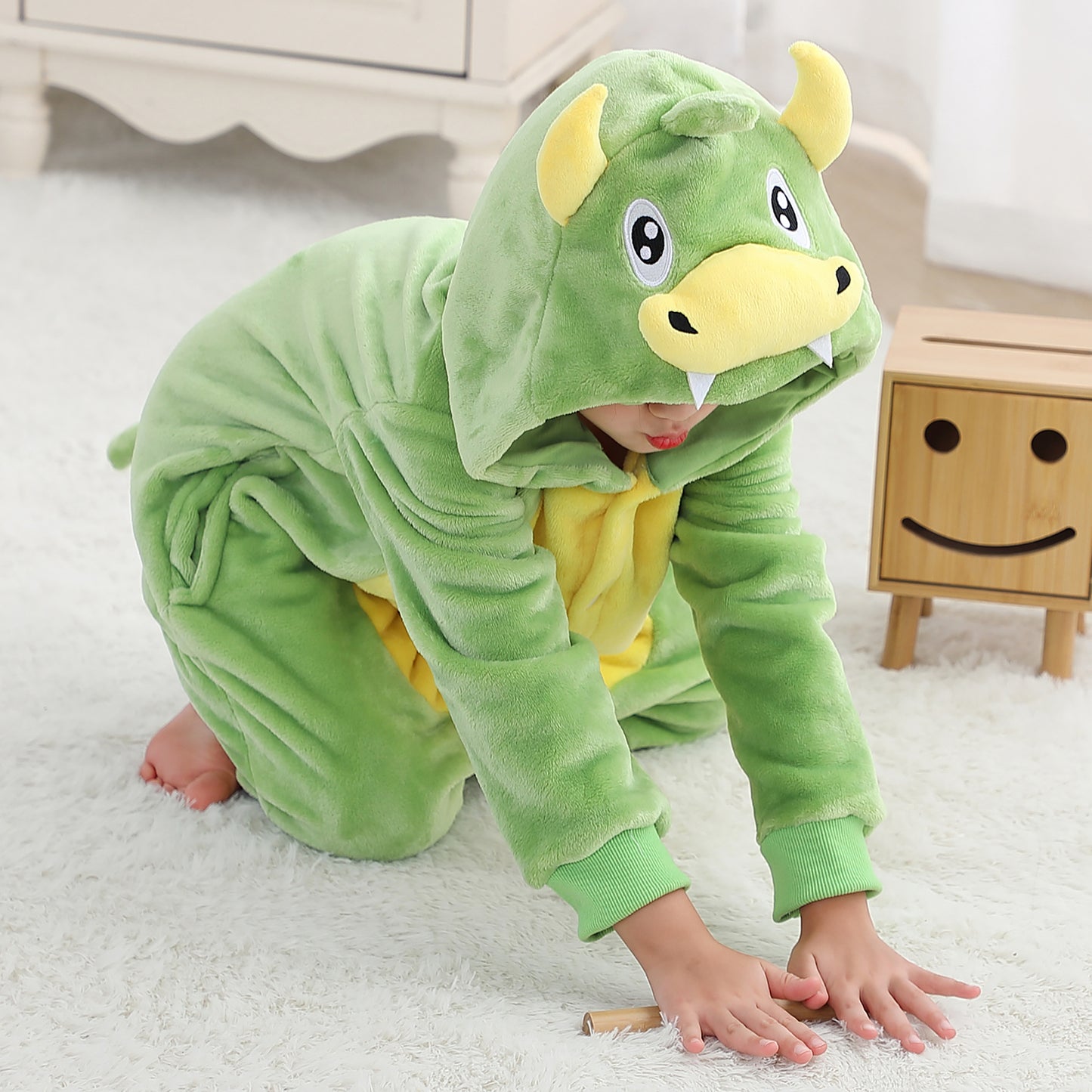 MICHLEY Kids Dinosaur Hooded Romper Flannel Halloween Cosplay Pajamas Costume