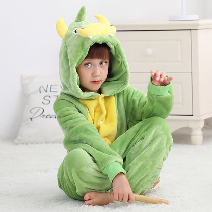 MICHLEY Kids Dinosaur Hooded Romper Flannel Halloween Cosplay Pajamas Costume