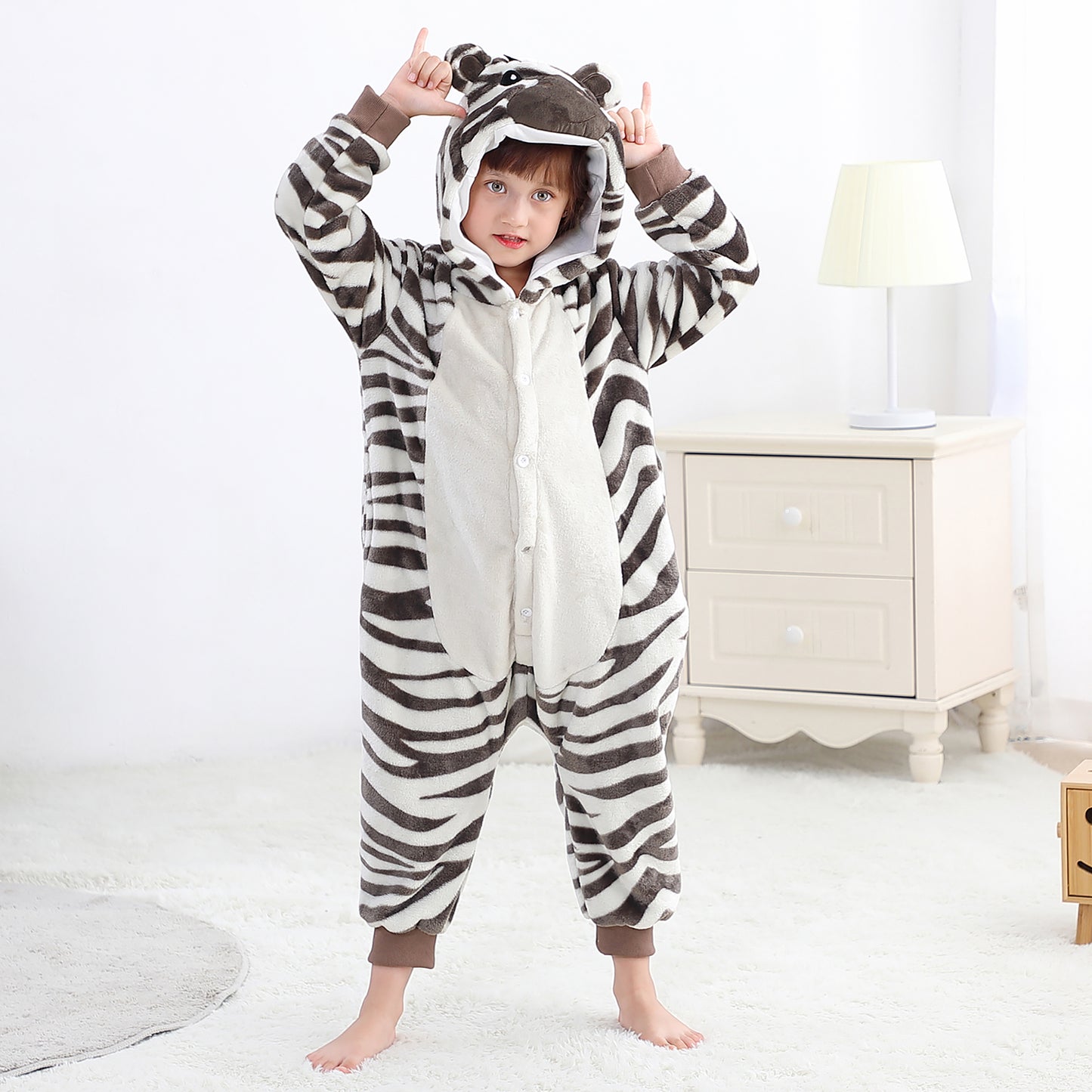 MICHLEY Kids Zebra Hooded Romper Flannel Halloween Cosplay Pajamas Costume