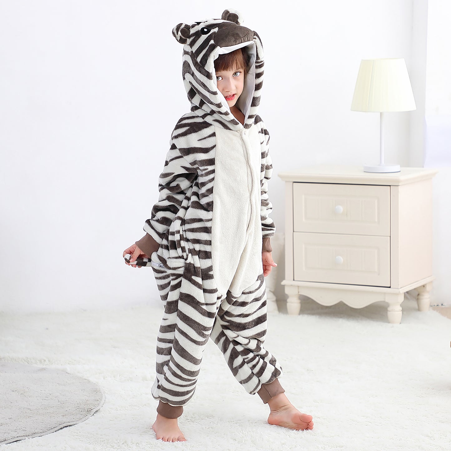 MICHLEY Kids Zebra Hooded Romper Flannel Halloween Cosplay Pajamas Costume