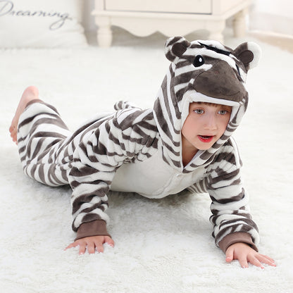 MICHLEY Kids Zebra Hooded Romper Flannel Halloween Cosplay Pajamas Costume