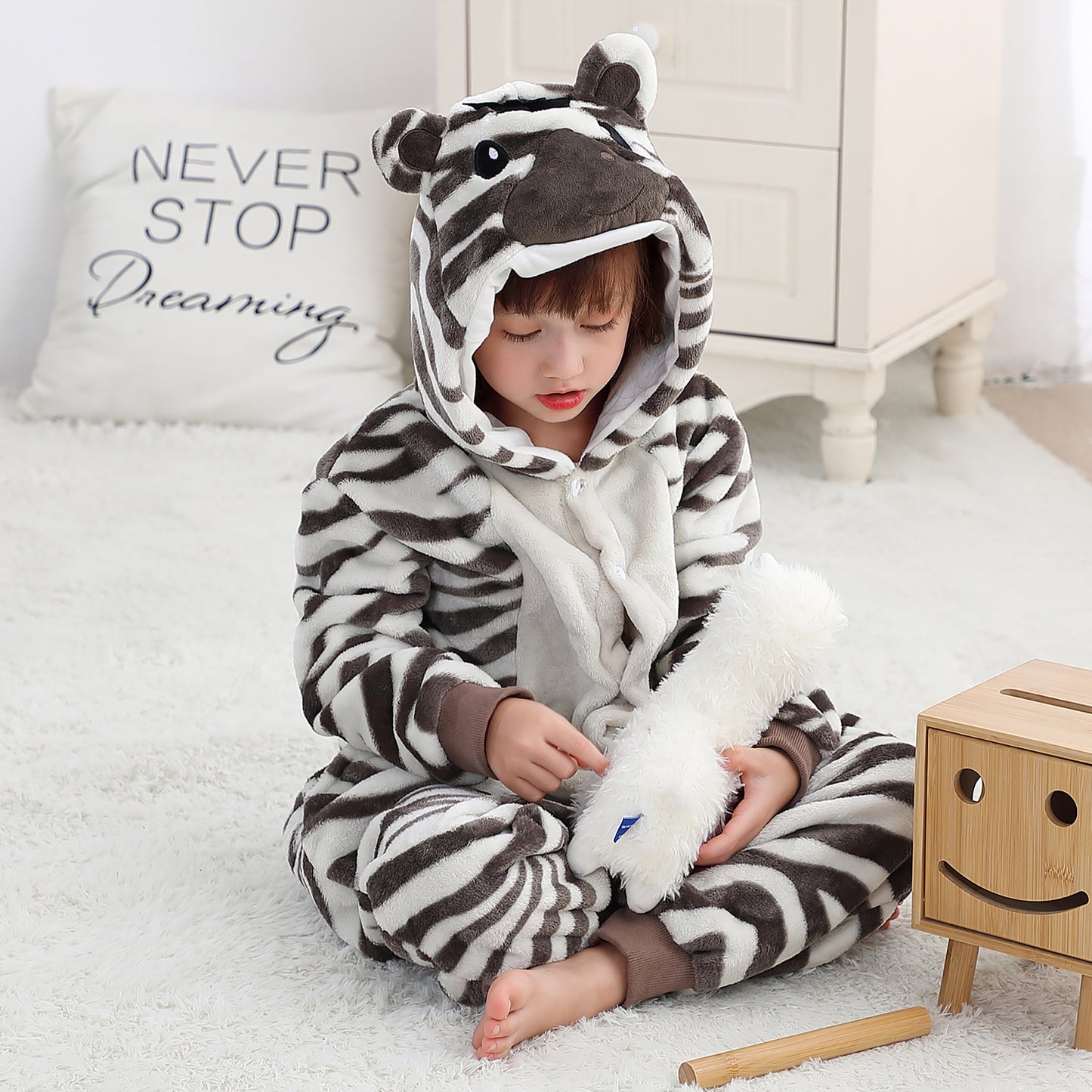 MICHLEY Kids Zebra Hooded Romper Flannel Halloween Cosplay Pajamas Costume