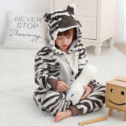 MICHLEY Kids Zebra Hooded Romper Flannel Halloween Cosplay Pajamas Costume