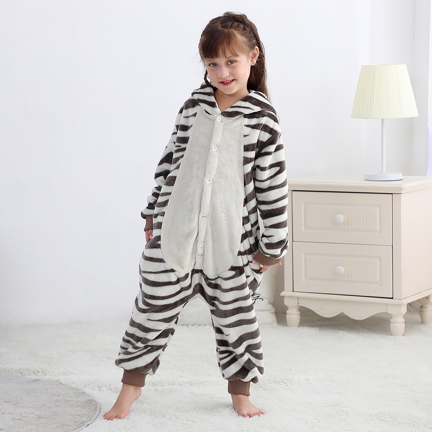 MICHLEY Kids Zebra Hooded Romper Flannel Halloween Cosplay Pajamas Costume