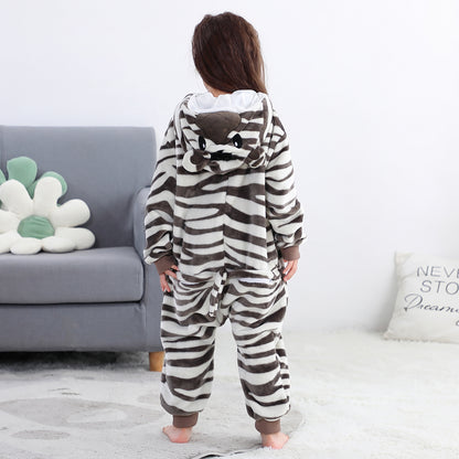 MICHLEY Kids Zebra Hooded Romper Flannel Halloween Cosplay Pajamas Costume