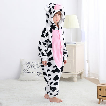 MICHLEY Kids Cow Hooded Romper Flannel Halloween Cosplay Pajamas Costume