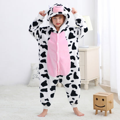 MICHLEY Kids Cow Hooded Romper Flannel Halloween Cosplay Pajamas Costume
