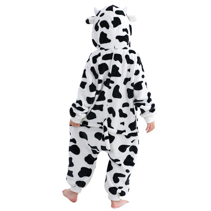 MICHLEY Kids Cow Hooded Romper Flannel Halloween Cosplay Pajamas Costume