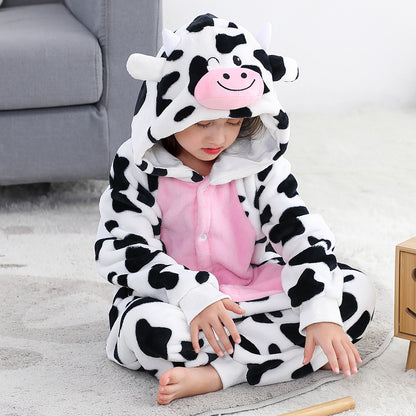 MICHLEY Kids Cow Hooded Romper Flannel Halloween Cosplay Pajamas Costume
