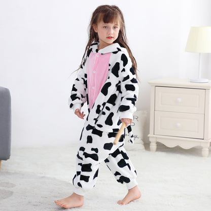 MICHLEY Kids Cow Hooded Romper Flannel Halloween Cosplay Pajamas Costume