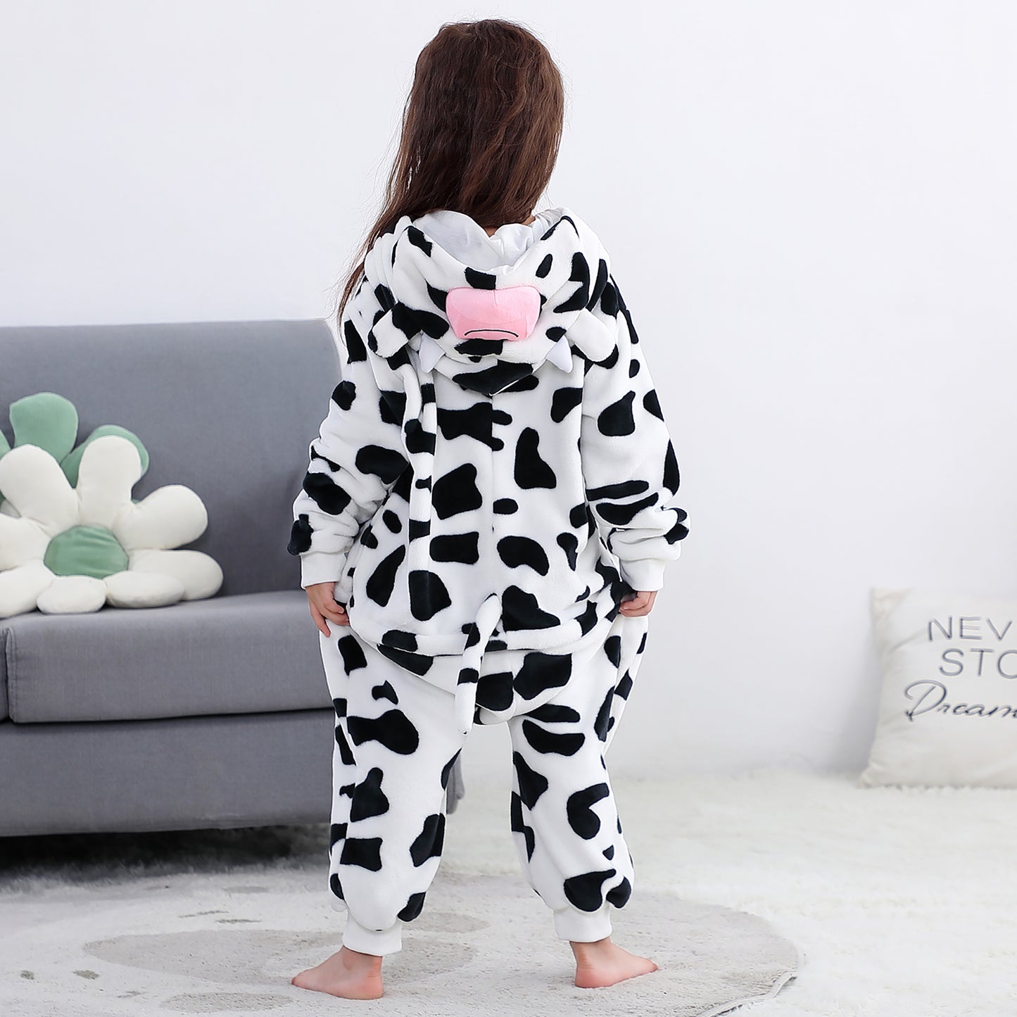 MICHLEY Kids Cow Hooded Romper Flannel Halloween Cosplay Pajamas Costume