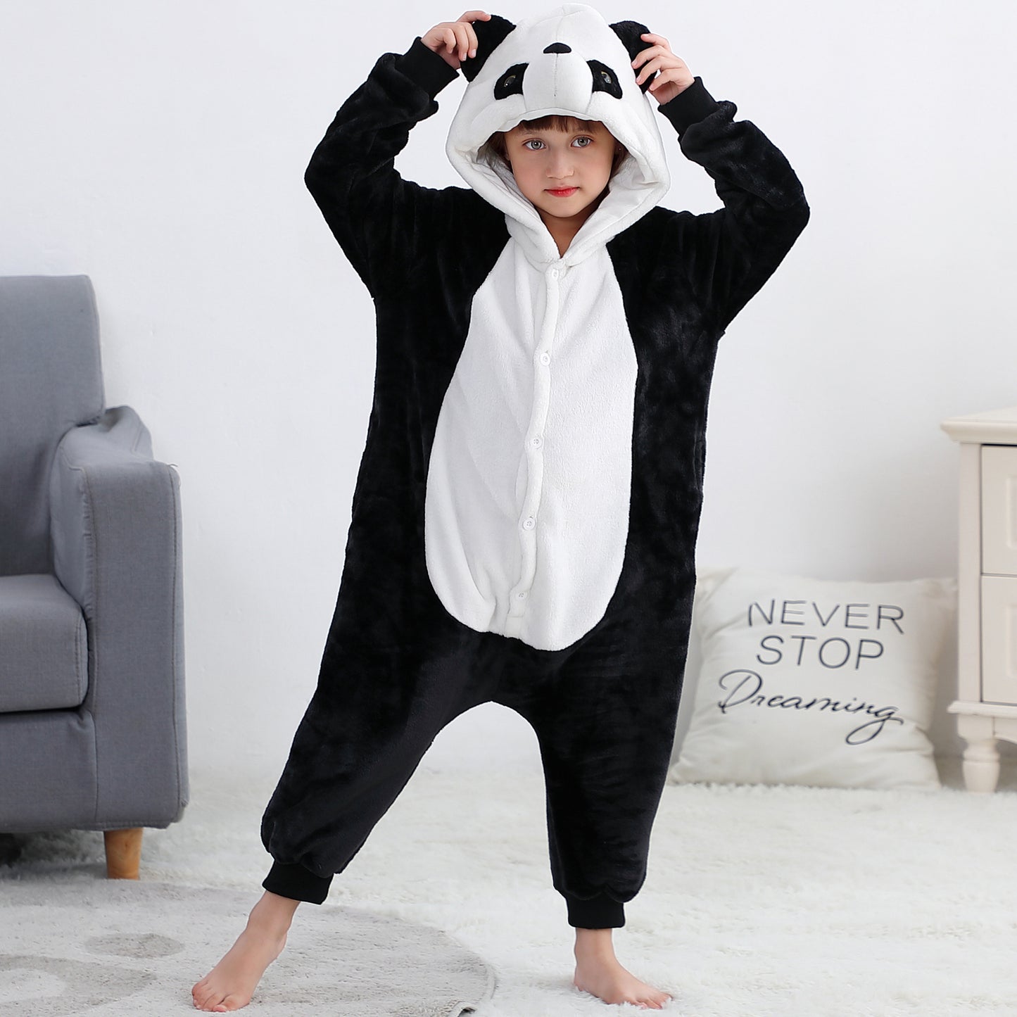 MICHLEY Kids Panda Hooded Romper Flannel Halloween Cosplay Pajamas Costume
