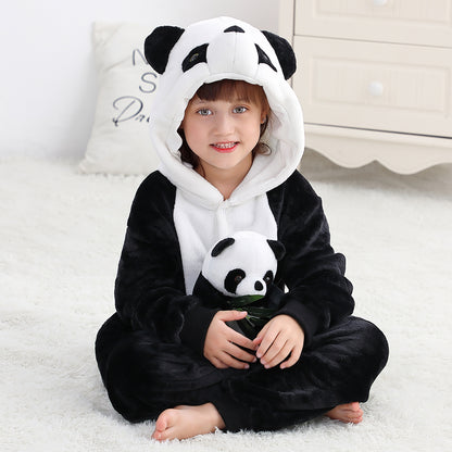 MICHLEY Kids Panda Hooded Romper Flannel Halloween Cosplay Pajamas Costume