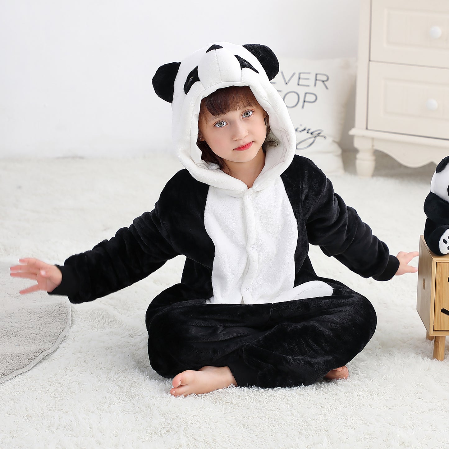 MICHLEY Kids Panda Hooded Romper Flannel Halloween Cosplay Pajamas Costume