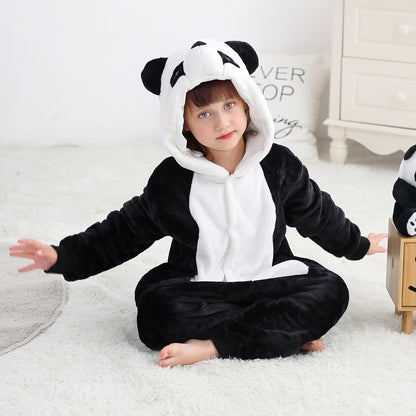 MICHLEY Kids Panda Hooded Romper Flannel Halloween Cosplay Pajamas Costume