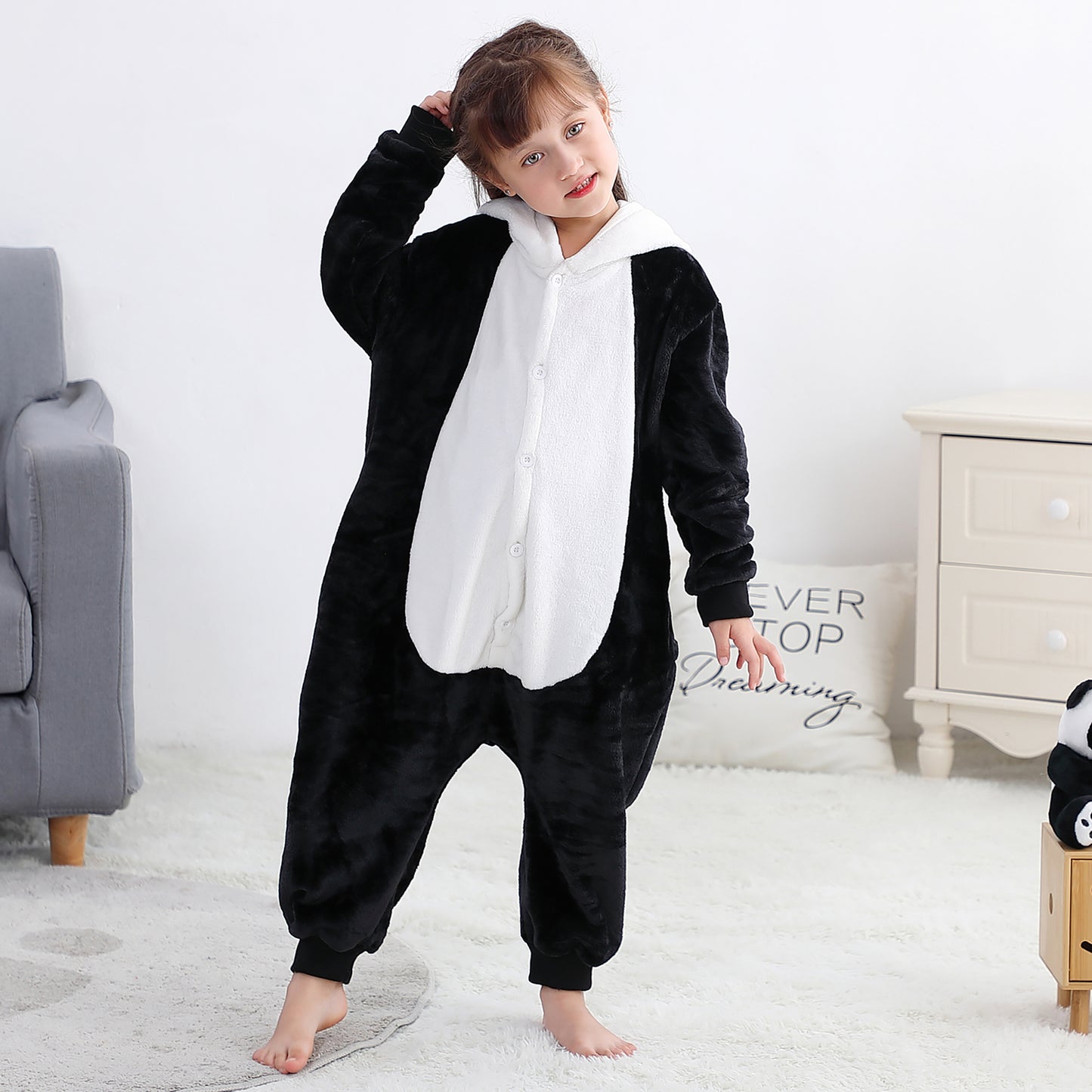 MICHLEY Kids Panda Hooded Romper Flannel Halloween Cosplay Pajamas Costume