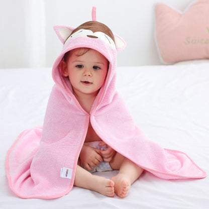 MICHLEY Pink Fox Bamboo Viscose Baby Hooded Towel Ultra-Soft