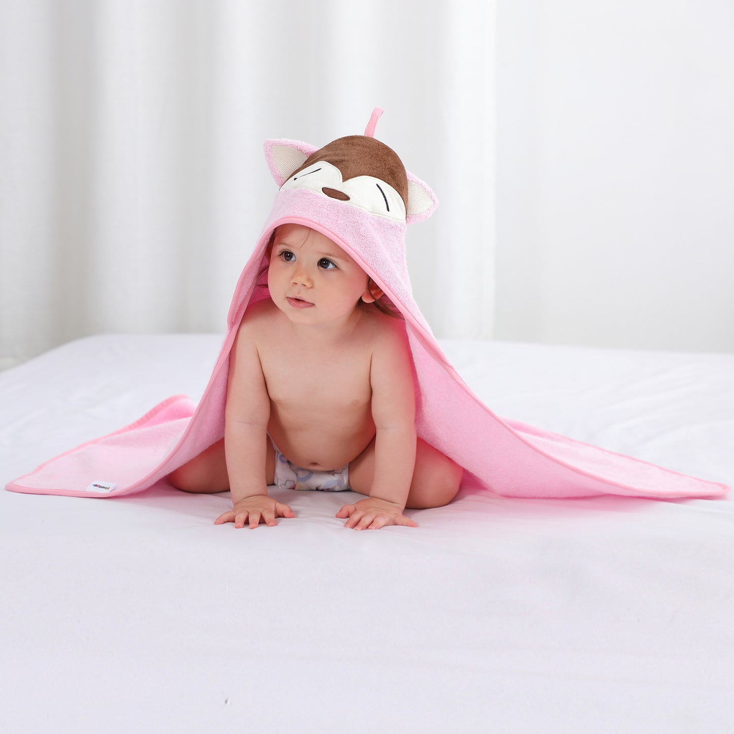 MICHLEY Pink Fox Bamboo Viscose Baby Hooded Towel Ultra-Soft