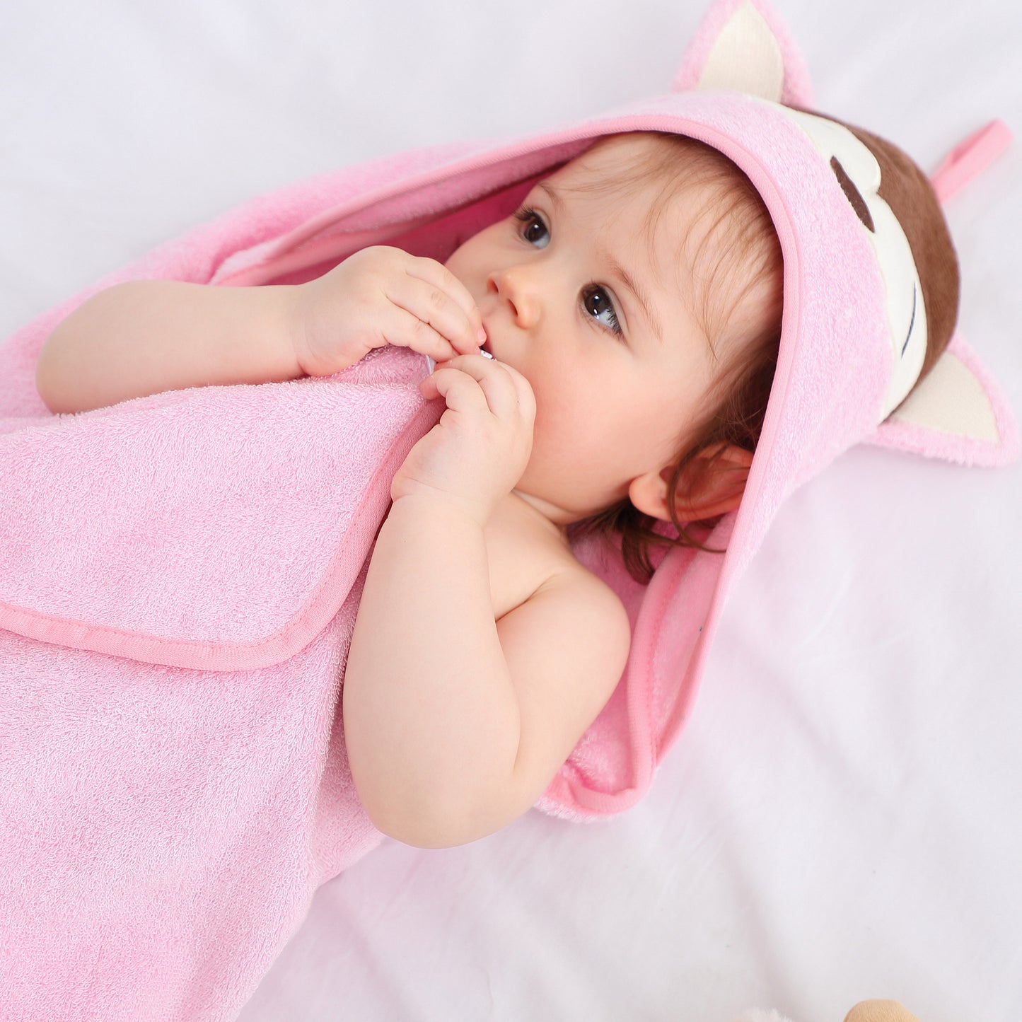 MICHLEY Pink Fox Bamboo Viscose Baby Hooded Towel Ultra-Soft