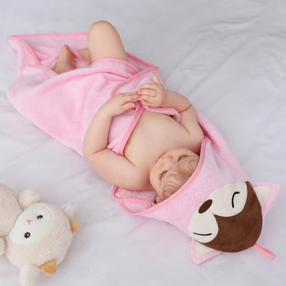 MICHLEY Pink Fox Bamboo Viscose Baby Hooded Towel Ultra-Soft