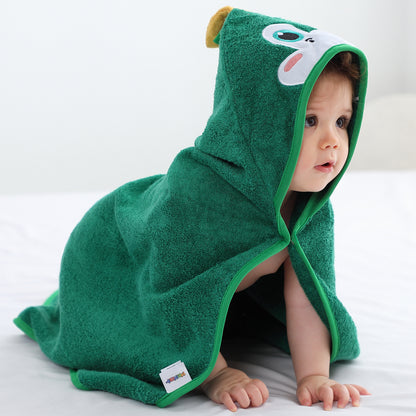 MICHLEY Green Dinosaur Bamboo Viscose Baby Hooded Towel Ultra-Soft 29.5"x29.5"