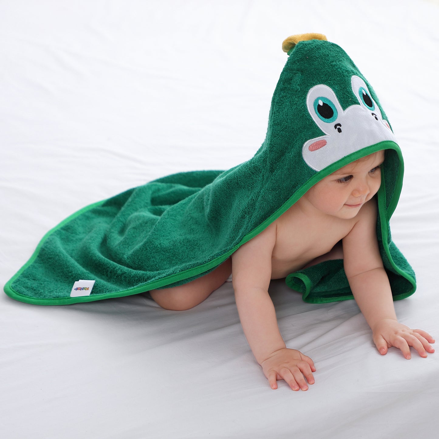 MICHLEY Green Dinosaur Bamboo Viscose Baby Hooded Towel Ultra-Soft 29.5"x29.5"