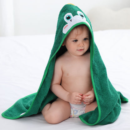 MICHLEY Green Dinosaur Bamboo Viscose Baby Hooded Towel Ultra-Soft 29.5"x29.5"