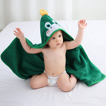 MICHLEY Green Dinosaur Bamboo Viscose Baby Hooded Towel Ultra-Soft 29.5"x29.5"