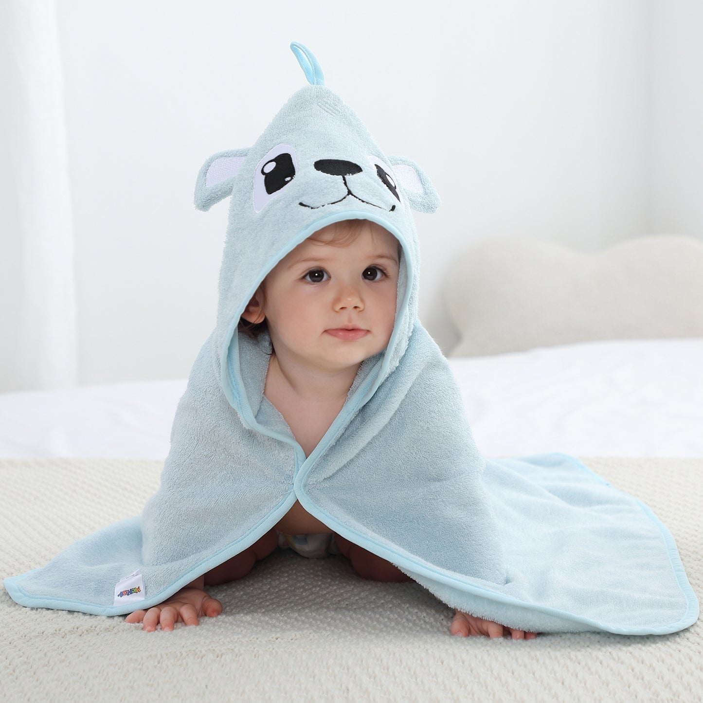 MICHLEY Blue Bear Bamboo Viscose Baby Hooded Towel Ultra-Soft