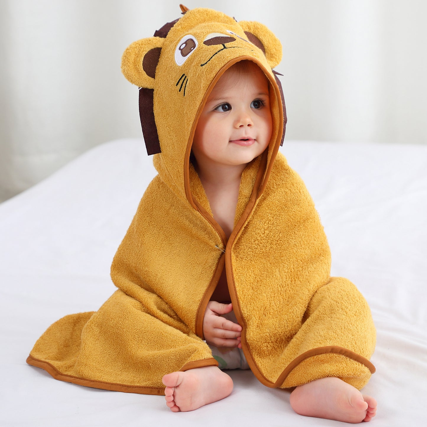 MICHLEY Lion Bamboo Viscose Baby Hooded Towel Ultra-Soft