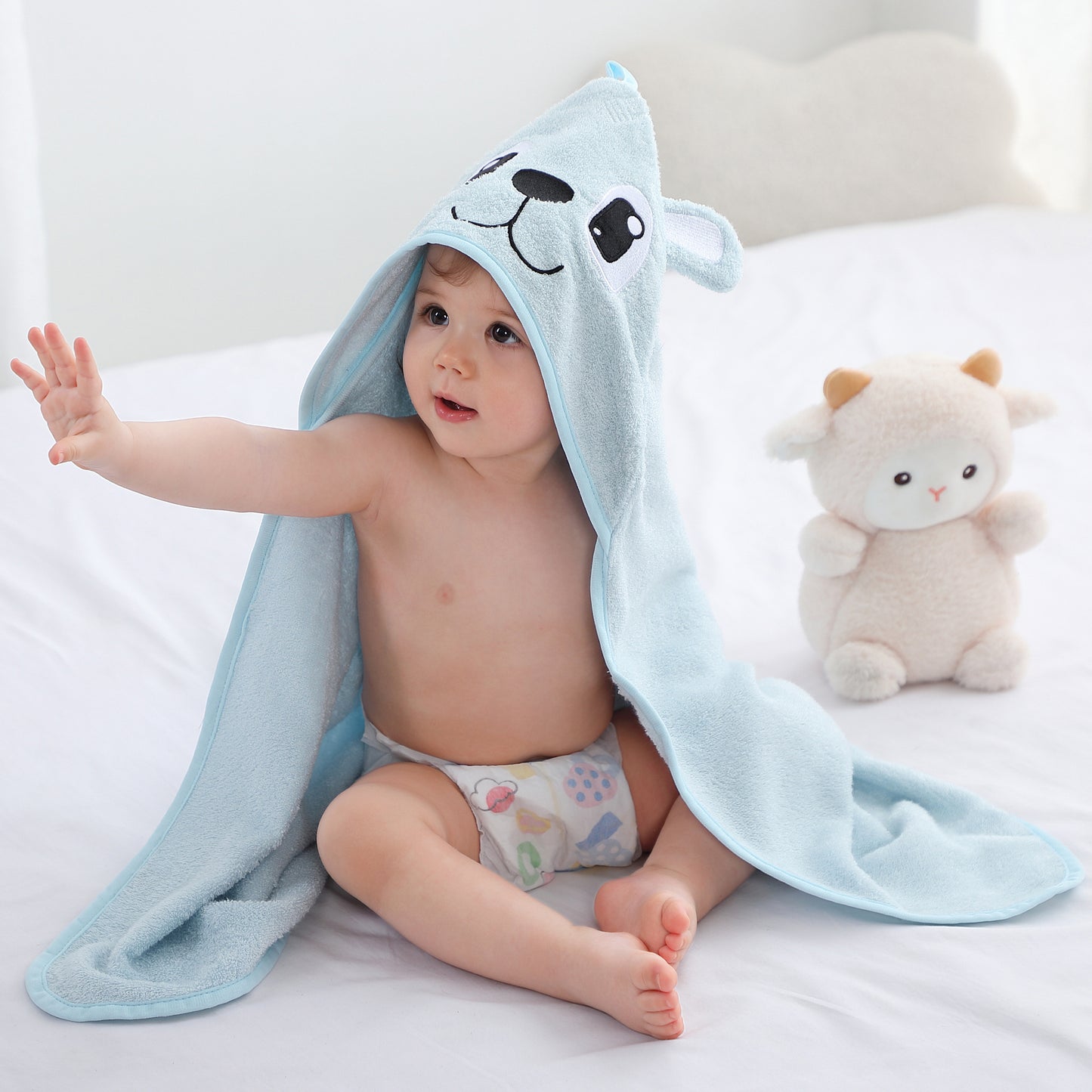 MICHLEY Blue Bear Bamboo Viscose Baby Hooded Towel Ultra-Soft