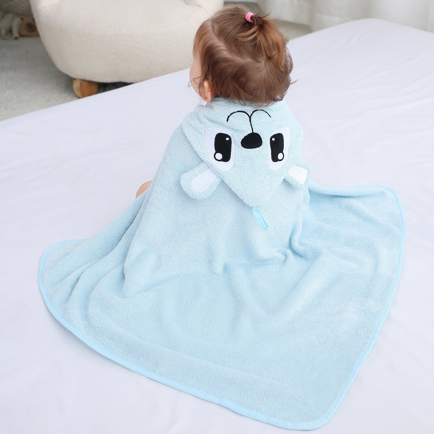 MICHLEY Blue Bear Bamboo Viscose Baby Hooded Towel Ultra-Soft