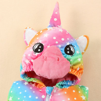 MICHLEY Baby Sleeveless Rainbow Unicorn Animal Hooded Romper Costume 0-24M