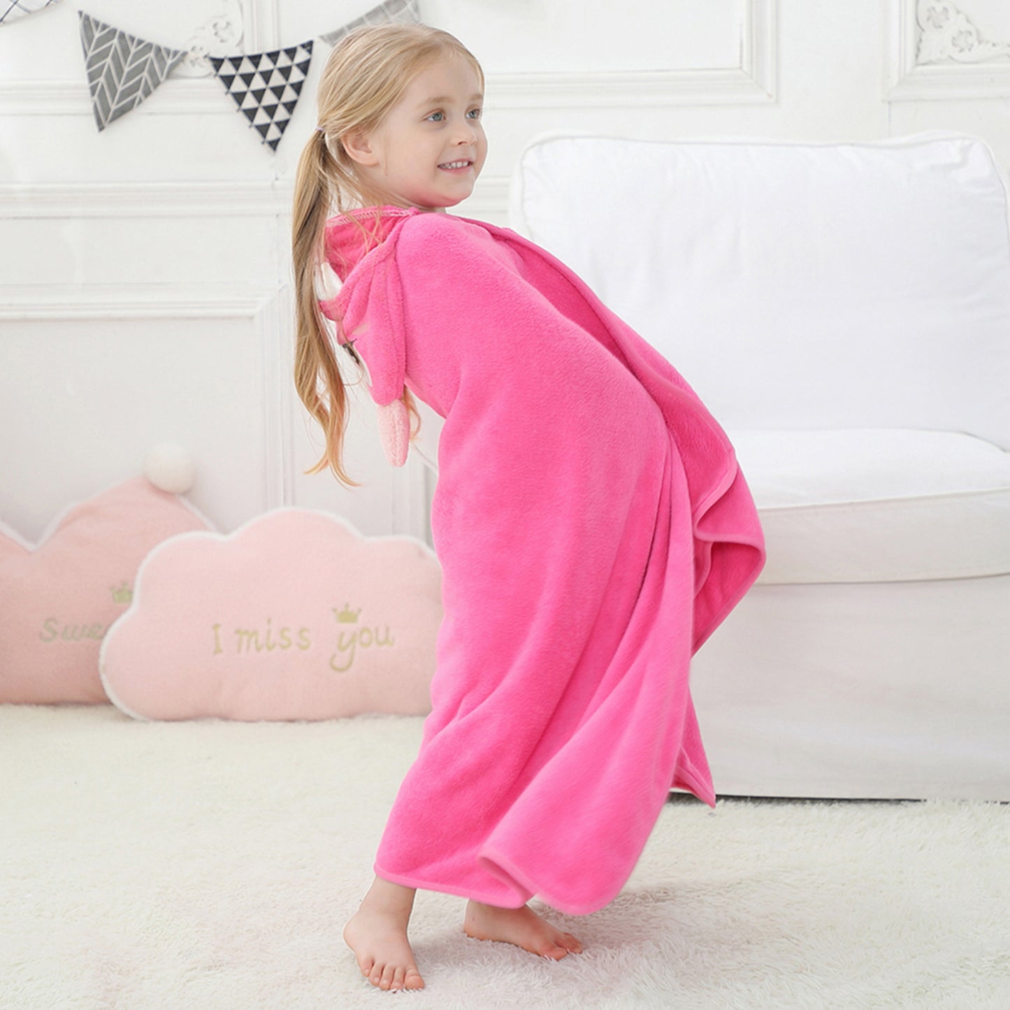 MICHLEY Pink Dinosaur Hooded Baby Towel Kids Swim Robe 31.5"x53"