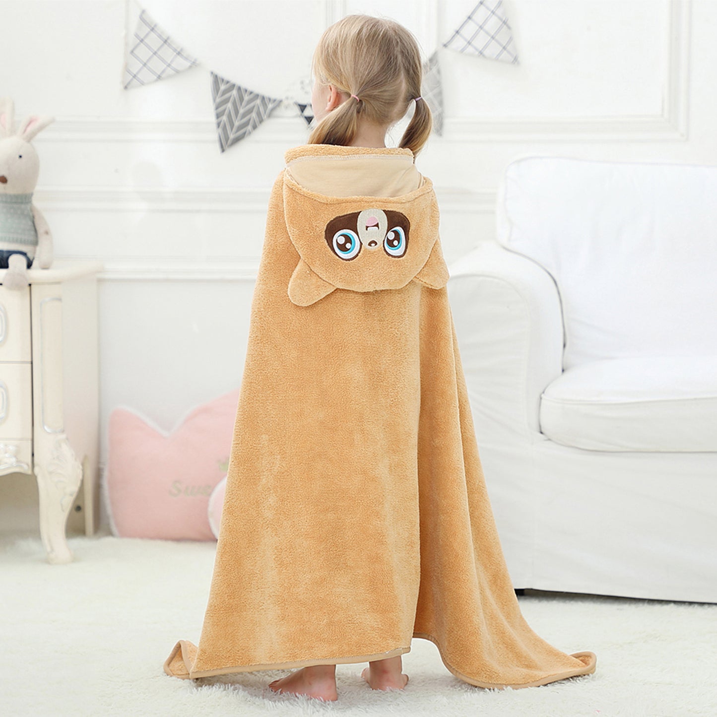 MICHLEY Large Raccoon Hooded Baby Towel Kids Swim Robe 31.5"x53"