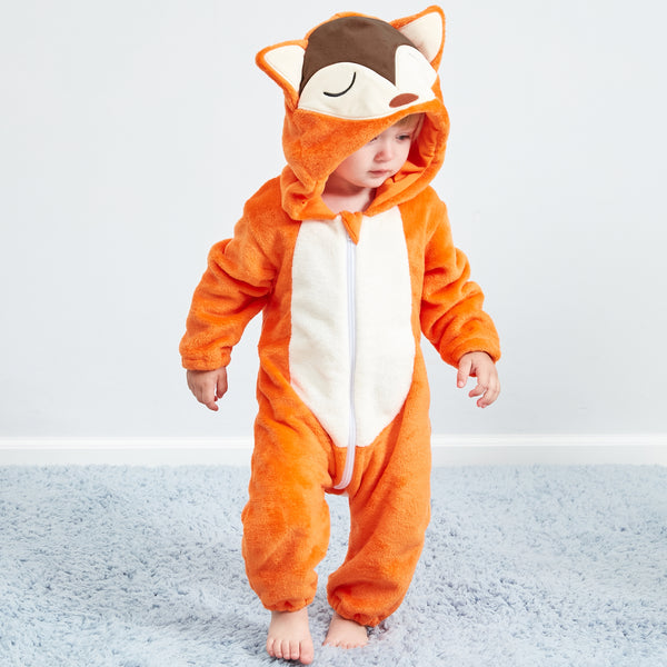 MICHLEY Baby Fox Costume Romper Soft Flannel Hooded Animal Jumpsuit