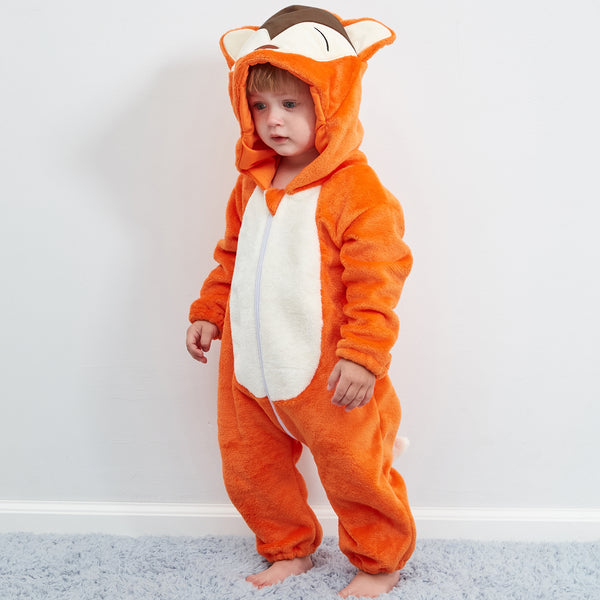 MICHLEY Baby Fox Costume Romper Soft Flannel Hooded Animal Jumpsuit